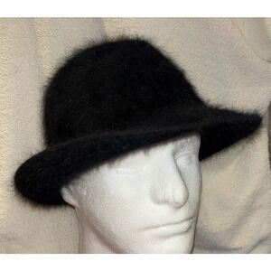 D.N.Y. Women's 90% Angora Furry Bucket Brim Hat Black One Size Fits Most